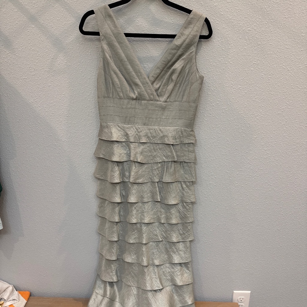 Adrianna Papell silver metallic long dress